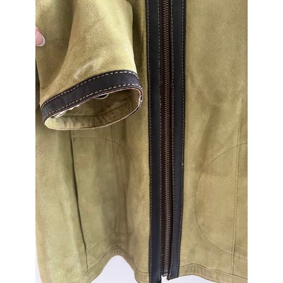 Provence D'amour Light Green & Brown Zip Up Leather Jacket Size Medium JL - Picture 5 of 9
